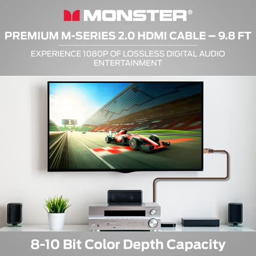 Monster M-serija sertifikovani Premium HDMI kabl 2.0, sadrži 4K Ultra HD na 60Hz brzini osvežavanja, duraflex jaknu i trostruku zaštitu od sloja, 25 Gbps-9.8 ft