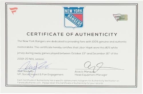Libor Hajek New York Rangers Rabljeni # 25 Bijeli set 1 Jersey Nošen tokom gostujućih utakmica odigranih između 13. i 16. decembra 2019. godine NHL sezone - Veličina 56 - Igra Polovni NHL dresovi