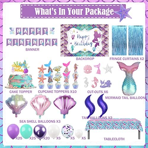 113 Kom Sirena Rođendanske Zabave Dekoracije, Fiesec Mermaid Pozadina Balon Garland Luk Izrez Banner Stolnjak Torta Cupcake Topper