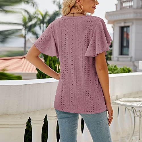Xiaxogoolovske košulje za žene ruffle rukave izdubljene bluze pune prozračne majice 2023 ljetni vrhovi