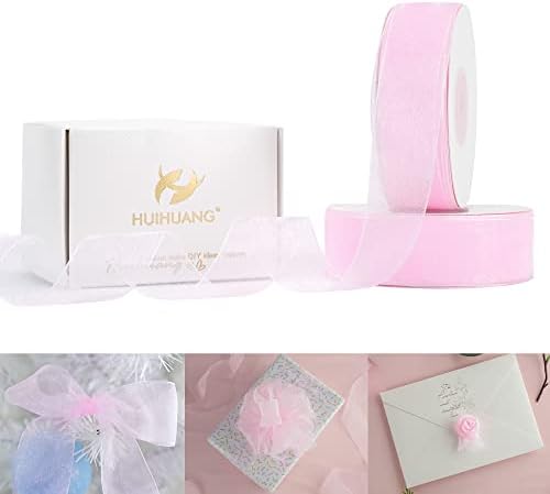 Huihuang Organza traka 1 inč Pink Sheer šifon traka za pozivnice za vjenčanje pakovanje poklona Baby Shower torte kutije cvjetni buket poklon lukovi DIY zanati-2 rolne x 50 Yds svaka rola, 100 Yds ukupno