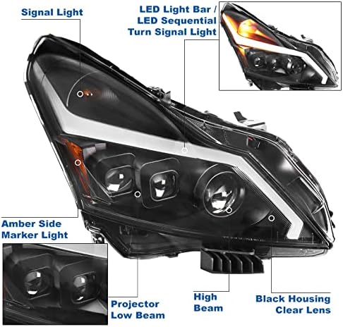 ZMAUTOPARTS LED cijev sekvencijalni signalni projektor farovi Crni w / 6 plavi DRL kompatibilni sa limuzinom 2010-2013 G37