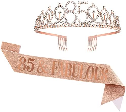 UVATAHONA 85. rođendan Sash i Tiara za žene, 85 & amp; Fabulous Sash and Crown, 85. rođendan dekoracije pokloni za ženu Queen Party Favors Supplies, Rose Gold