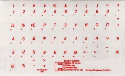 4keyboard nalepnice Srpske tastature sa crvenim slovima na prozirnoj pozadini za Desktop, Laptop I Notebook