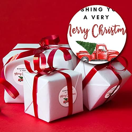 Mobiusea Creation srećne Božićne naljepnice | brtve za koverte | 1,4 inča | Crvene naljepnice za kamione | vodootporne / 90 pakovanja