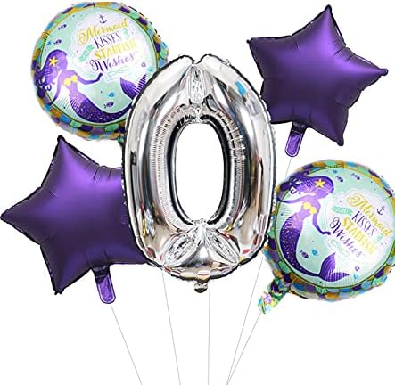 Risshine 5pcs mircaid mylar baloni za zabavu - sirena foil balon kit za sirena temu rođendana, tuš za bebe, obljetnice slavlje, rođendanski ukras za rođendan (broj 0)