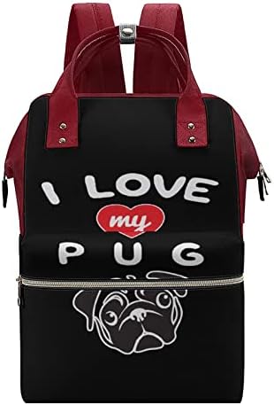 Volim moju pug bager ruksaka stilski materinsku torbu multifunkcijsku vodootporni turistički starci