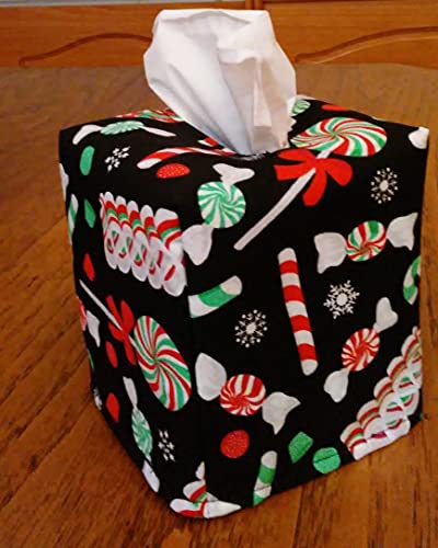 Poklopac kutije za tkivo, kvadratni, božićni bomboni na crnoj kutiji za tkivo tkanine tkanine, ručno izrađen