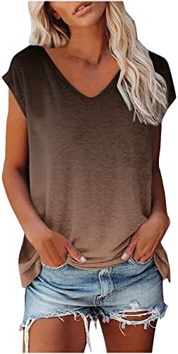 Ljetni vrhovi za žene modne gradijent boje kratkih rukava majica majica labava crewneck tanki fit bluze pulover