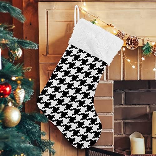 Božićne čarape Crna bijela pjenasta plairana uzorak bijela plišana manžetna Mercerizirana obiteljski odmor Velvet Personalizirani