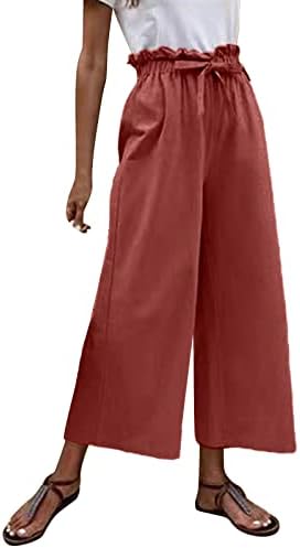 Mackneog posteljina čvrsta boja Capri golf pantalone za žene široka noga labava Fit Womens Capris za ljetne ljetne hlače usjev