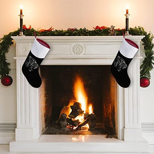 Crno-bijeli tigarski portret Božićne čarape Čarape za čarape Xmas Tree Santa ukrasi Viseći ukrasi za kamin za odmor 16.5