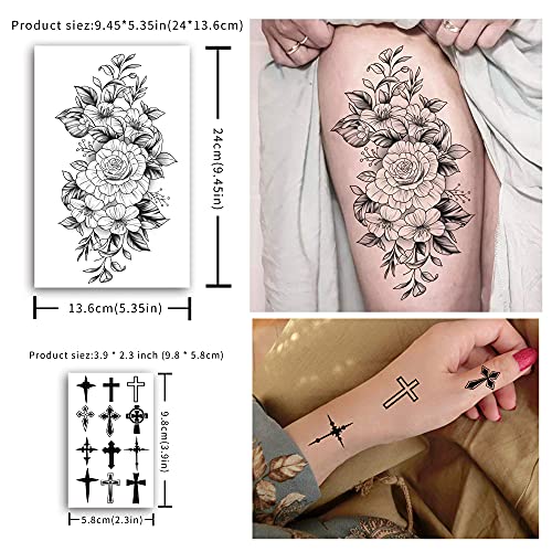 Yazhiji Veliki cvjetovi Kolekcija vodootporne privremene tetovaže trajne lažne naljepnice za punu ruku i pola ruke trebaju tetovaže