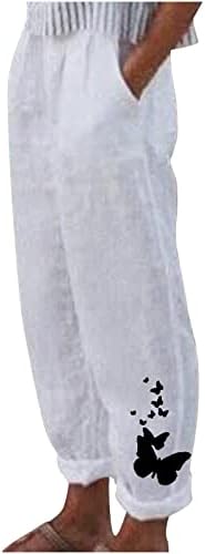 Ljetne Ležerne pamučne platnene pantalone za žene široke pantalone sa visokim strukom duge pantalone sa džepovima udobnim donjim dijelom