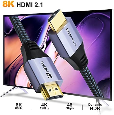 Ddmall HDMI 2.1 kabl 8K 6FT, 48gbps high Speed Gaming 8K60Hz 4K120Hz 240Hz 10K HDR10 eARC HDCP 2.2&2.3 najlonski pleteni kompatibilan