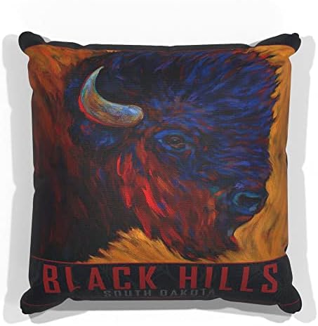Black Hills Južna Dakota Lone Bull Bison Canvas Throw jastuk za kauč ili kauč kod kuće & amp; ured iz ulja slika umjetnika Kari Lehr 18 x 18.