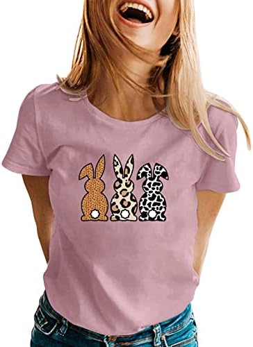 CGGMVCG Easter Thirts Majice za žene Kratki rukav Slatka zeko egblje ispisane grafike za posadu Grafički tees Uskrsni vrhovi za žene