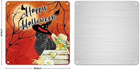 Noć vještica Crna mačka Tin znak Puni mjesec Crow Metal znak zastrašujuća za Halloween Relied ladica potpisao / la zamorci za prazničnu ladicu Dekor jeziva kuća umjetnost za kućnu kuhinju kamin mantle cafe 12x12in