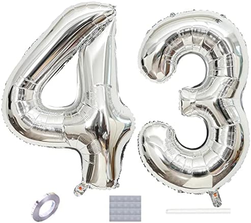 Srebrni broj 43 Baloni 40-inčni baloni Jumbo folije adm balon za muškarca Žena 43. rođendan zabava 43 Fotografije vjenčanja Fotografije Potrošni materijal