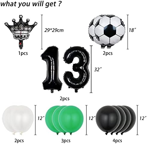 Soccer Baloni postavljeni 13. rođendan baloni za nogometne temeljne balone, broj 13 broj folija balon fudbal mini kruna crne lateks baloni za rođendanski materijal za nogometni sportski materijal