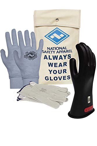 Nacionalna sigurnosna odjeća klasa 0 Crni gumeni napon izolacijski rukavi premium komplet sa fr pletenim rukavicama i kožnim zaštitnicima,