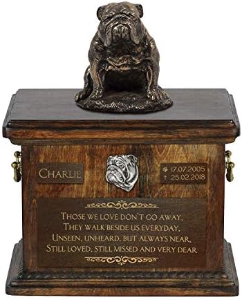 Buldog sjedi 2, urna za spomen pepeo psa sa statuom, imenom i citatom za kućne ljubimce-Artdog personalizovano