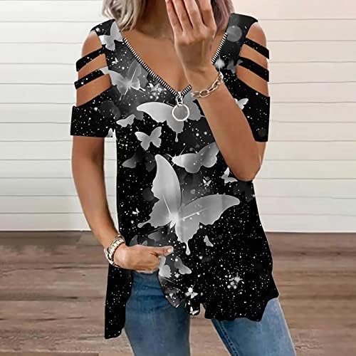 Košulje za žene plus veličine vrhovi ljetni kratki rukav seksi V izrez Criss Cross majice Tunic Labavi mekani majice