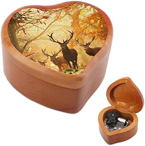 Jesen Camo Milu Deer Clockwork Music Box Vintage Drveni glazbeni box Toys Pokloni ukrasi