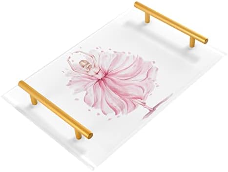 Dallon akrilska ladica za kupatilo, pravokutna ružičasta akvarel A plesači poput cvijeća Dekorativne ladice sa zlatnim ručkama za kuhinju Organizator komističnih kancelarija