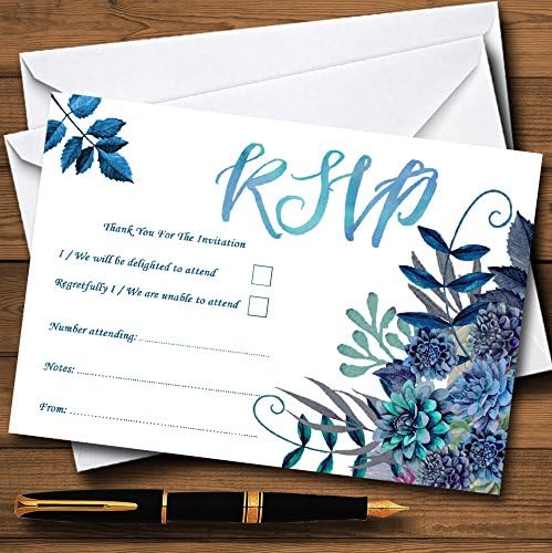 Aqua Green & Blue akvarel cvjetovi personalizirali RSVP kartice