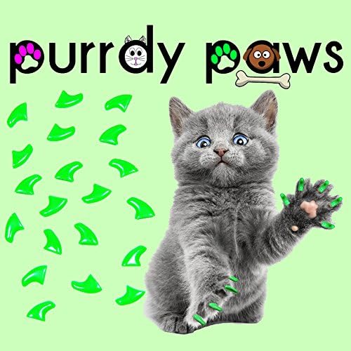 Purrdy Paws 100 pakovanja mekanih kapica za nokte za mačje kandže neonsko zelene male