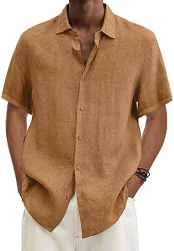 Lanene košulje za muškarce ljetne Casual jednobojne kratke rukave stalak za ovratnike dugmad kardigan bluza vrhovi