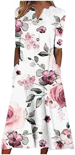 LMDUDAN MAXI haljine za ženske ljetne modne cvjetne tiske kratkih rukava kaftane haljine casual labavi džepovi duga haljina