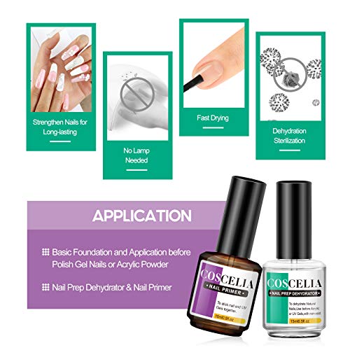 COSCELIA Nail dehidrator i primer Set pribor za nokte za pripremu noktiju dehidrator i Primer za akrilne nokte Gel lak za nokte Nail