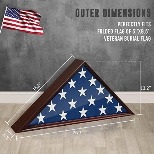 Kofer za zastavu Jade94 u mahagonij završnici | Slučaj za prikaz vojne zastave za zastava 9,5 x 5 američke veteranske zastava, okvir za ogradu zida - okvir za sahranjivanje - zastava za prikaz preklopljene zastave