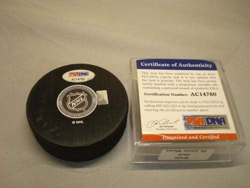 Brett Hull potpisao St. Louis Blues Hockey Puck sa potpisom PSA / DNK COA 1A-sa autogramom NHL Pak