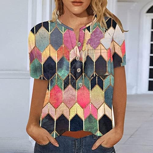 Ženske plus veličine Bluze kratki rukav V-izrez tipke Slatka ispisana majica bluza labavi fit grafički teže