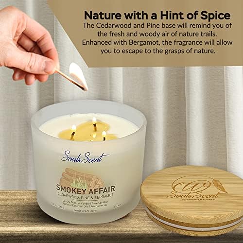 Souls Scent Smokey Affeir serija mirisane svijeće za dom, osvježavajući bor, bergamot i cedar infuziran aromaterapija, prirodni