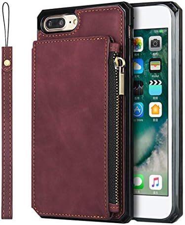 Zouzt [RFID Blocking] torbica za torbicu za iPhone 7 Plus / 8 Plus futrola za novčanik sa držačem kartice za ruku Premium PU kožna torbica, Dvostruki magnetni izdržljivi stražnji poklopac telefona za iPhone 8 Plus Red