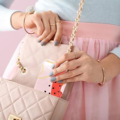 ORYUEKAN Mini torba za šminkanje sa ogledalom, torbica za kvačilo od umjetne kože, moderna crtana apstraktna umjetnost Strawberry Pink