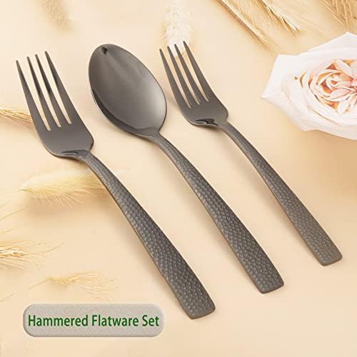 Hammered Black Silverware Set za 6 prehrambenih Crne Flatware Set pribor Set 30-komad crni pribor za jelo Set za kućne kuhinje restoran Hotel, Perilica posuđa