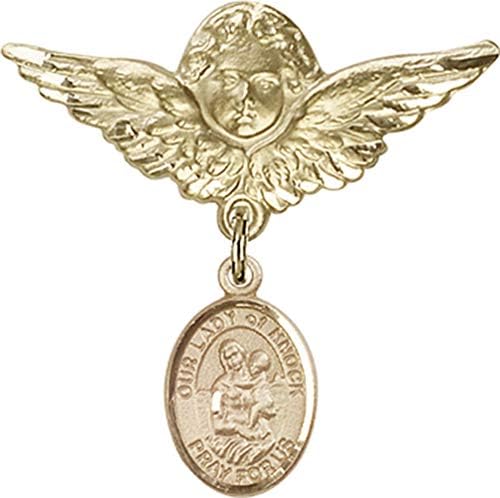 Jewels Obsession Baby Badge sa Gospom od knock šarma i anđelom sa krilima značka / zlato ispunjena bebinom značkom sa Gospom od Knock