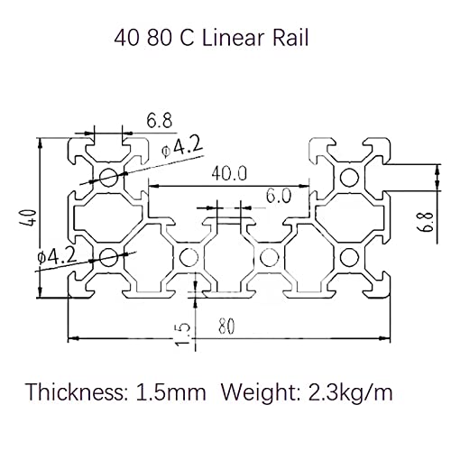 Mssoomm C Kanal u tip 4080 Linearna šina L: 66,14 inča / 1680 mm profil ekstruzije aluminijuma evropski Standard Anodizedsleek srebrni okvir za vodilicu linearne šine za 3d štampač i CNC DIY komplet, 1kom