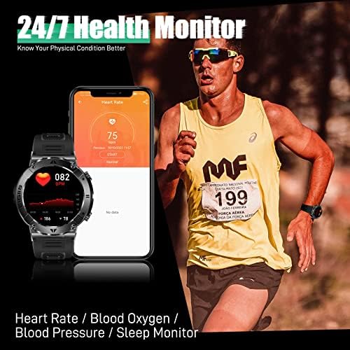 Smart Watch za muškarce, 1,32 HD robusno vanjsko taktičko vojno pametni sat za Android iOS telefone, Bluetooth sportski fitnes tragač sat sa srčanim pedometrom monitorom za spavanje