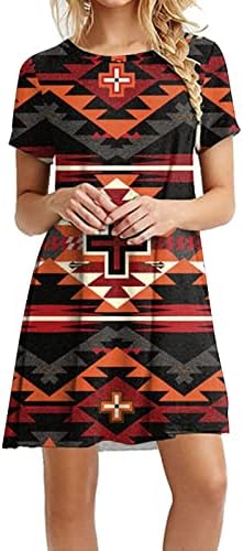 Dame Aztec haljine 2023 Retro zapadno etničko tiska s kratkim rukavima Srednja haljina Ljetna casual labava