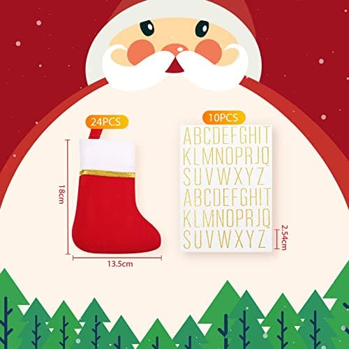 24 kom Mini božićne čarape crvene boje sa 10 listova samoljepljivih vinilnih slova Naljepnice Kit poštanski sandučić Spick slova Male
