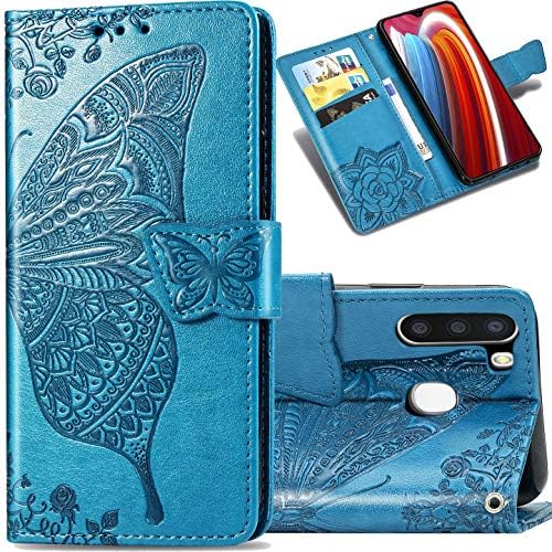 Samsung Galaxy A11 3D Butterfly Flower Cash torbica za novčanik,Zyzx Slot za kreditne kartice i stalak otporna na udarce magnetna Zaštitna koža preklopna Navlaka za telefon Samsung Galaxy M11/A11 HZD plava