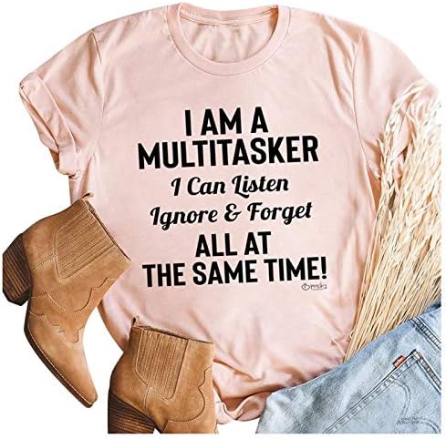 Ja Sam Multitasker T-Shirt Žene Funny Pismo Print Posada Vrat Tops Ljeto Kratki Rukav Majice Odmor Casual Bluza