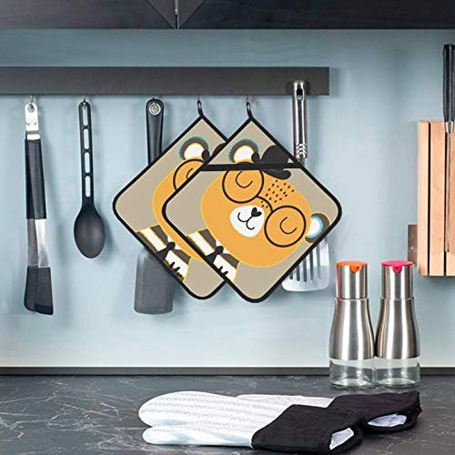 Naočale medvedne kuhinjske ručnike i nosač lonca postavlja držače za toplotne otporne na džepove 2 kom. Vrućim jastučićima za kuhinjski brojač 8 × 8 inča za kuhanje i pečenje