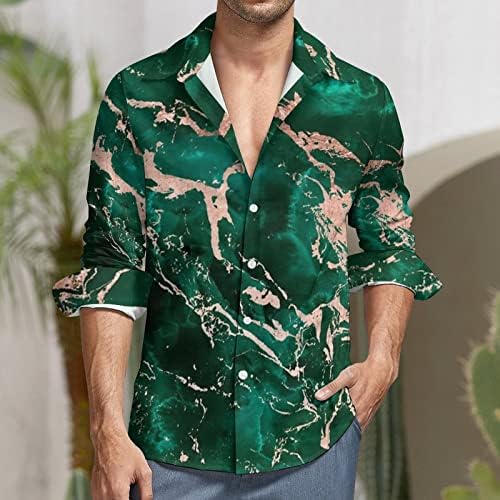 Zelena smaragdna ruža zlatna mramora Texure casual dugačak dugih rukava niz majicu majica dolje majica na plaži za muškarce